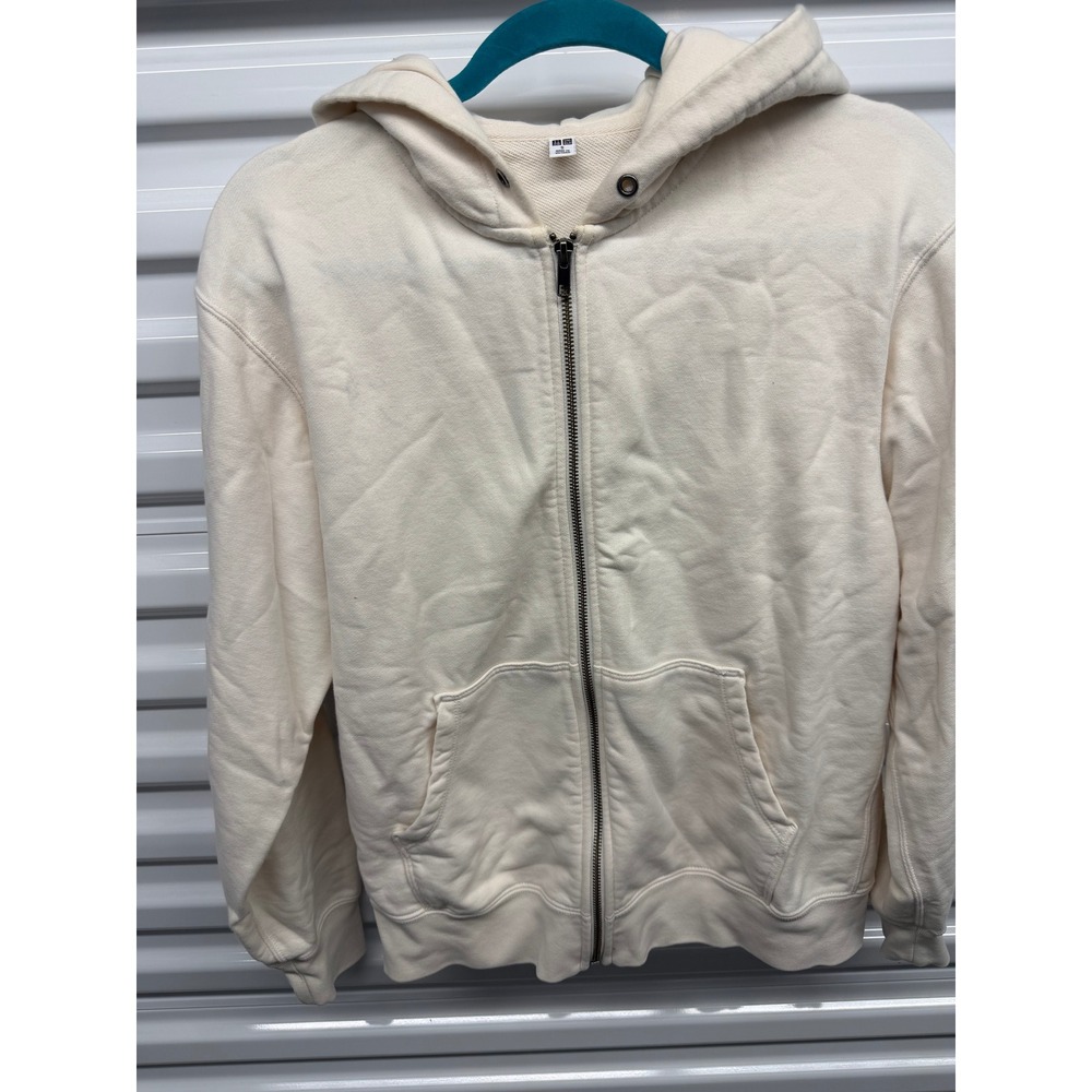 Uniqlo Full Zip Hoodie Cream Off White French Terry Sweatshirt Small